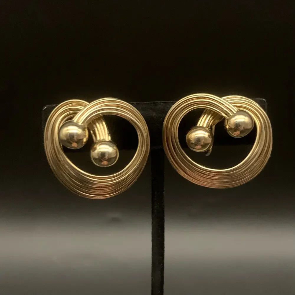 Vintage Gold Tone Spiral Statement Earrings